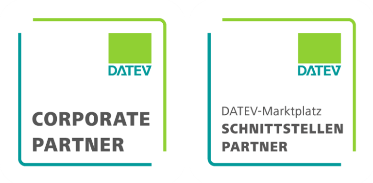 Badge DATEV: DATEV-Marktplatz Schnittstellen Partner und Corporate Partner