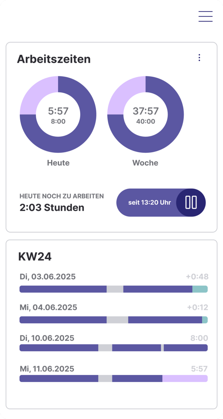 Mobile Arbeitszeiten-Zeiterfassung Pause Stempeln