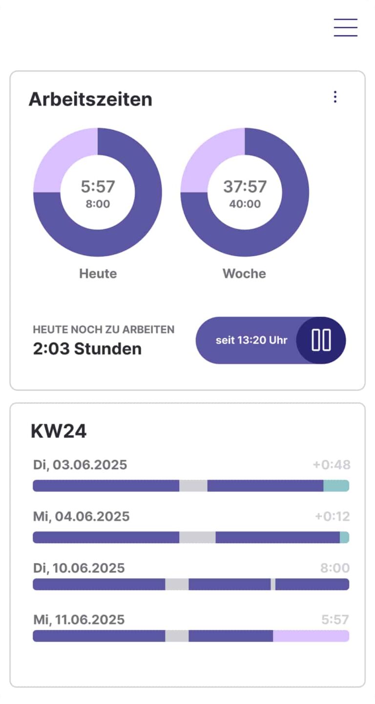 Mobile Ansicht über die Bereiche der Jahresübersicht und der Abwesenheiten in HR WORKS