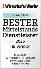 WirtschaftsWoche Bester Mittelstandsdienstleister zum 5. Mal, 2026 - HR WORKS