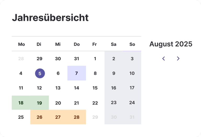 Beispiel Kalendereinträge mit der Jahresuebersicht in HR WORKS