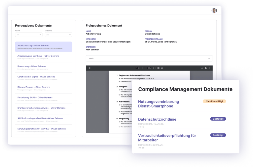 Personalverwaltung und Compliance Dokumente mit der Human Resources Software